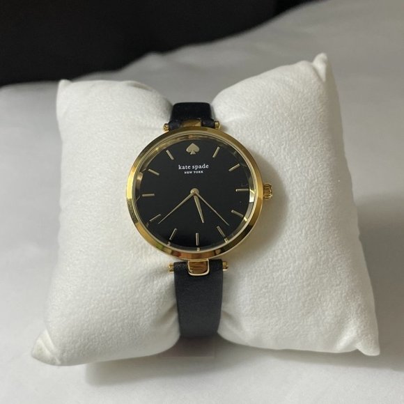 NEW Kate Spade watch gold case black leather strap NWT wristwatch brand new NWT - Picture 3 of 7